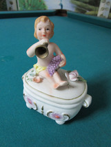 Bisque Antique Trinket Box Angel Cherub 6 X 4&quot; Jewelry Vanity Box [81D] - £58.38 GBP