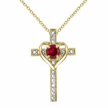 SwaraEcom 14k Yellow Gold Plated 0.40 Ct Round Cut Cubic Zirconia Heart Cross Pe - £40.89 GBP