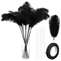 80 Pieces Ostrich Feathers Bulk Large Boho Feathers For Vase With 80 Pcs Iron Wi - £45.03 GBP