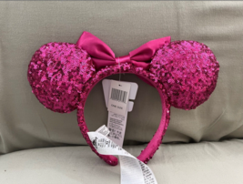 Disney Parks Deep Pink Minnie Mouse Ears Sequin Headband NEW image 2