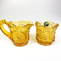 L.E. Smith Glass No. 3520 Miniature Heritage Cream And Sugar In Amber - $14.84