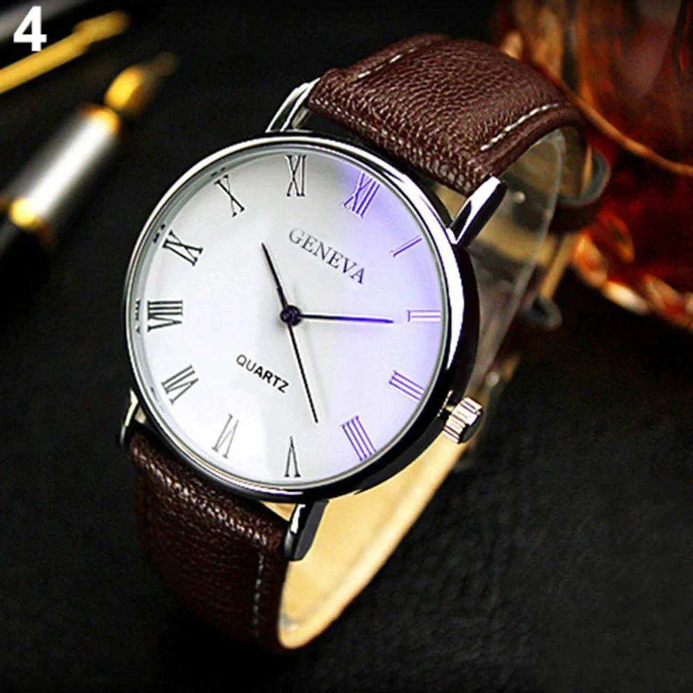Hot Sale New Geneva Men Watch Roman Numerals Blu-Ray Faux Leather Band Q... - $14.73