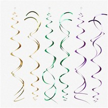 Mardi Gras Swirl Spectacular: 30 Sparkly Purple Gold Green Hanging Streamers for - $27.71