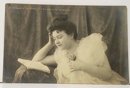 RPPC Victorian  Woman Studying Le Roman D&#39;Un Heros, Real Photo Postcard I16 - £3.87 GBP