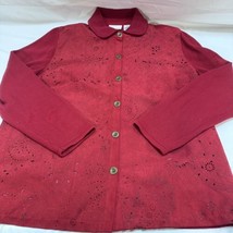 Alfred Dunner 18W Shirt Red Eyelet Cutouts Button Up Lined 1X Pockets - £16.79 GBP