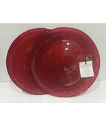 AKCAM CHRISTMAS RED GLITTER SHIMMERING SALAD PLATES SET OF 2 - £21.32 GBP