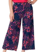 Isaac Mizrahi Navy &amp; Pink Floral Pebble Knit Wide Leg Cropped Pants Size XXS - £28.94 GBP