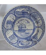 Vtg Plymouth Massachusetts Mayflower Pilgrim Plymouth Rock Blue &amp; White ... - $19.99