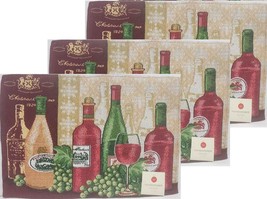 Set of 3 Tapestry Placemats, 12&quot;x19&quot;, 5 WINE BOTTLES, 1 WINE GLASS &amp; GRA... - £13.28 GBP