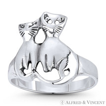 Cat Couple Spirit Animal Charm Love Relationship Totem .925 Sterling Silver Ring - £15.78 GBP
