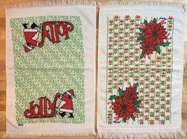 2 Vintage 1980&#39;s Christmas Holiday Kitchen Towel Hand Towel Poinsettia &amp; Jolly - £10.89 GBP