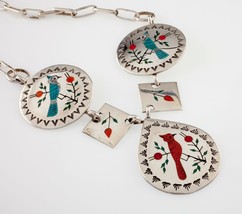 Vintage Raymond Boyd Navajo Turquoise &amp; Coral In-lay Bird Sterling Necklace - £1,419.30 GBP