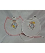 2 Bucilla ~ STITCH-A-BIB CROSS STITCH 14CT AIDA White with Pink Border - $7.76