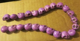 Purple Skeleton head Necklace 16&quot; long 23 Skeleton Skulls beads - £7.58 GBP