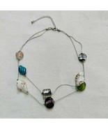 Dichroic Art Glass Twist Station Bead Necklace Double Strand Blue White ... - £9.99 GBP
