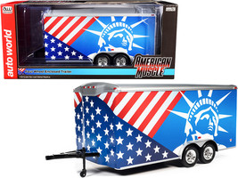 Four Wheel Enclosed Car Trailer Patriotic with Graphics for 1/18 Scale Model Car - £61.34 GBP