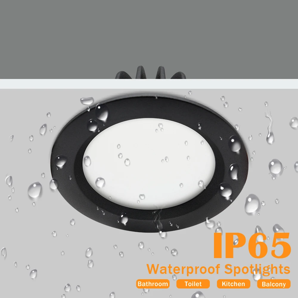Led IP65 Downlight Super Waterproof Indoor Home Lighting Black Round Led Ceiling - £149.27 GBP