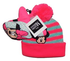 Minnie Mouse Disney Winter Hat &amp; Insulated Ski Mittens Set Pom Pom Beanie Nwt - £15.31 GBP