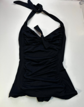 Anne Cole Black One Piece Swimsuit Swimdress Tie Front Shirred retro - £23.49 GBP