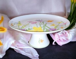 Vtg Seymour Mann Fine China DAY LILY 10.25&quot; Pedestal Cake Stand Spring Flowers - £14.79 GBP