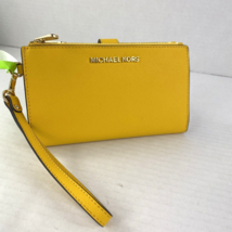 Michael Kors Phone Wallet Phone Jet Set Double Zip Yellow Leather W10 - $62.36