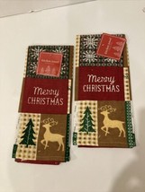 Set Of 2 Holiday Christmas Lodge Woods Cabin Deer Kitchen Hand Dish Tea Towels - £7.75 GBP