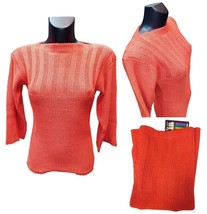Women&#39;s Sweater Red Solid Colour Vintage Neck Boat Silk Blend Spring 42 - 44 - £41.49 GBP