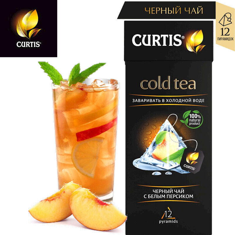 Curtis Cold Black Tea WHITE PEACH 12 Pyramids Made in Russia 100% Natural ЧАЙ - $5.93