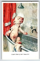 Bonzo Puppy Dog Takes Shower In Bathroom Tub Postcard Fantasy Anthropomorphic - £18.52 GBP