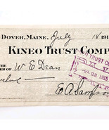 1915 Kineo Trust Company Bank Check E.A. Sampson Dover Maine Signed 7115... - $28.05 CAD