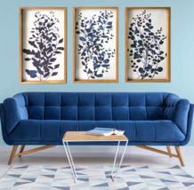 Modern Set of Three Blue Branches Framed Canvas Botanical Wall Art 30 in x 48 in - $127.22