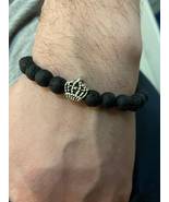 Men’s lava beads bracelets silver plated charm natural lava gemstone , w... - £23.60 GBP