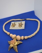 Vintage 20”SILK Cord Beaded Necklace W/ Starfish Pendant &amp; Earrings Beach Oc EAN - £15.60 GBP