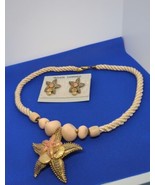 VINTAGE 20”SILK CORD BEADED NECKLACE W/ STARFISH PENDANT &amp; EARRINGS BEAC... - £15.50 GBP