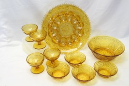 Tiara Amber Sandwich Glass Lot of 10 Deviled Egg Plate Ice Cream Dishes Bowls - £46.99 GBP