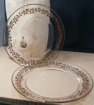 Holly &amp; Berry Arby&#39;s Arcoroc Glass Holiday Plates 8&quot; Clear Gold Rim Set ... - £7.75 GBP