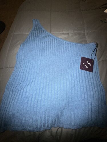 Ava Viv One Shoulder Sweater Tank Top Blue Ribbed NWT Plus Size 2X - $9.99