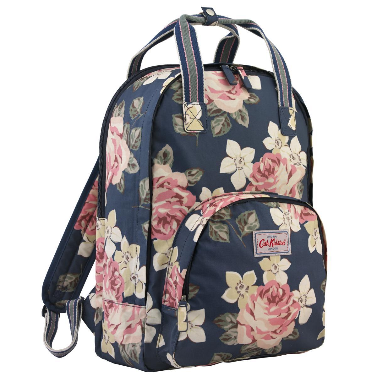 Cath Kidston Matt Multi Pocket Backpack Fit 13 Laptop Richmond Rose Navy 557757