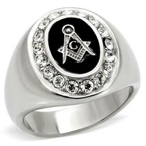 RING MASONIC High polished Stainless Steel with Top Grade Crystal TK8X023 - $39.55