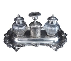 1842 Sterling Silver Inkwell Desk Set Robert Gray &amp; Son Glasgow, Scotland - £1,191.21 GBP