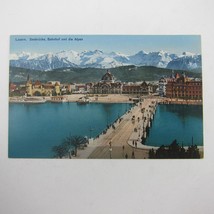 Postcard Lucerne Switzerland Seebrucke Luzern Bridge Train Station Alps Antique - £7.46 GBP