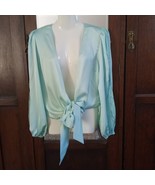 GUESS Tie Waist Top NWT Lace Peasant Sleeves Bow Tie Deep V Soft Green S... - $1,084.72 MXN
