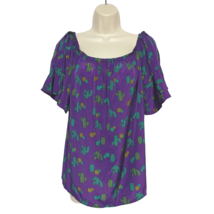 Hyped Unicorn Blouse Top Size Medium Purple Green Cactus Ruffles Tassels Scrunch - £19.11 GBP