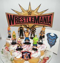 WWE Wrestling Cake Toppers Set of 12 with 10 Figures, WWE Tattoo and Finger Ring - £12.70 GBP