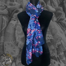 Blue Floral Print Long Rectangle Multipurpose Fashion Scarf Neck Wrap Headband - £14.61 GBP