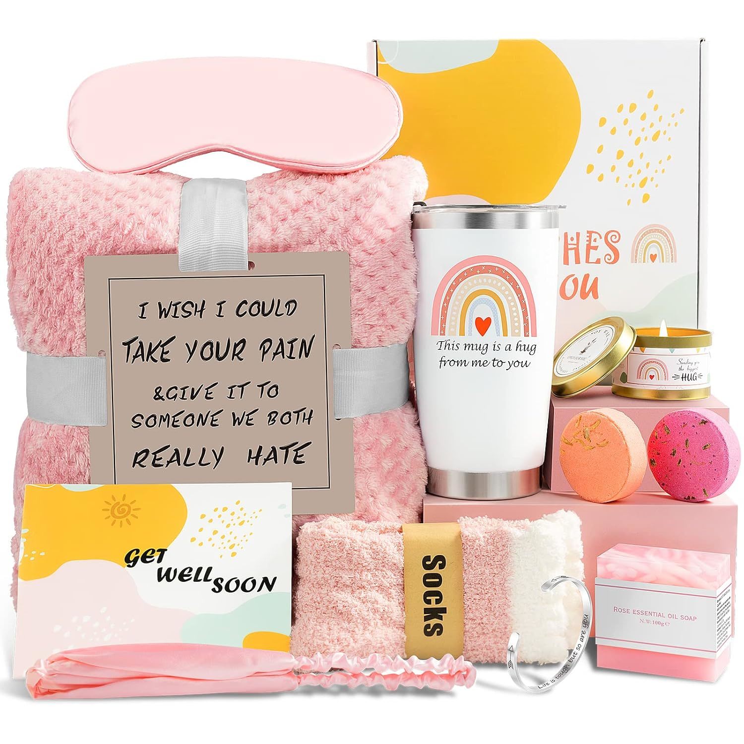 Get Well Soon Care Package, 12 Pcs Gift Basket For Sick Friends After Surgery, F