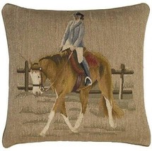 Throw Pillow Aubusson Equestrian 20x20 Olive Green Beige Bronze Down Feather - £310.94 GBP