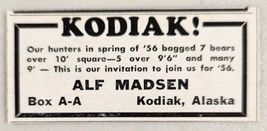 1955 Print Ad Kodiak Bear Hunting Guide Alf Madsen Kodiak,Alaska - £4.21 GBP