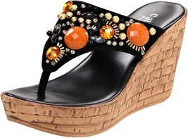 CALLISTO Wedge Cork Thong Sandals Size -10 M Jeweled and Crystals Accent - £47.19 GBP
