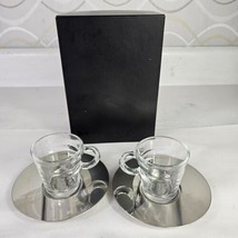 Nespresso View Collection - Expresso Glass Cups &amp; Stainless Coffee Saucer  Pair - $36.63